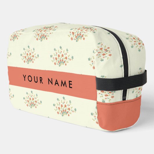 Blauwe en rode bloemen, rood, Jouw naam Toilettasje (Linkerhoek)