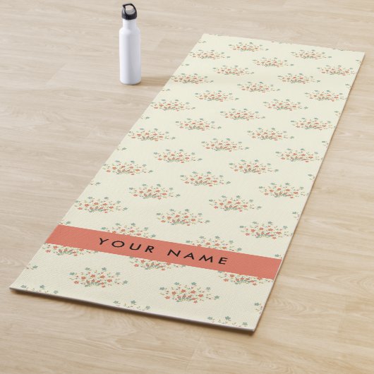 Blauwe en rode bloemen, rood, Jouw naam Yogamat (In situ)