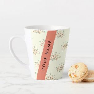 Blauwe en Rode Bloemen, Rood, Uw Naam Latte Mok