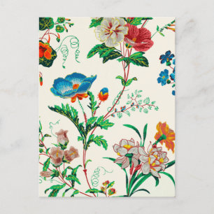 Blauwe en rode bloemen schilderij Patroon Briefkaart
