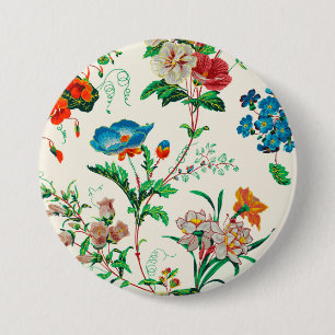 Blauwe en rode bloemen  schilderij Patroon Ronde Button 7,6 Cm