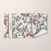 Blauwe en rode bloemen Toile de Jouy en vogels Bad Handdoek (Handdoek)