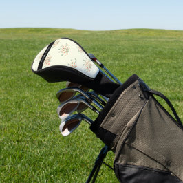 Blauwe en Rode Bloemen, Zwart, Je Naam Golfheadcover