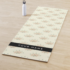 Blauwe en Rode Bloemen, Zwart, Je Naam Yogamat