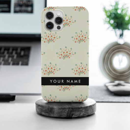 Blauwe en rode bloemen, zwart, Jouw naam Case-Mate iPhone Case
