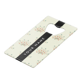 Blauwe en rode bloemen, zwart, Jouw naam Creditkaart Flessenopener