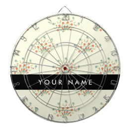 Blauwe en rode bloemen, zwart, Jouw naam Dartbord