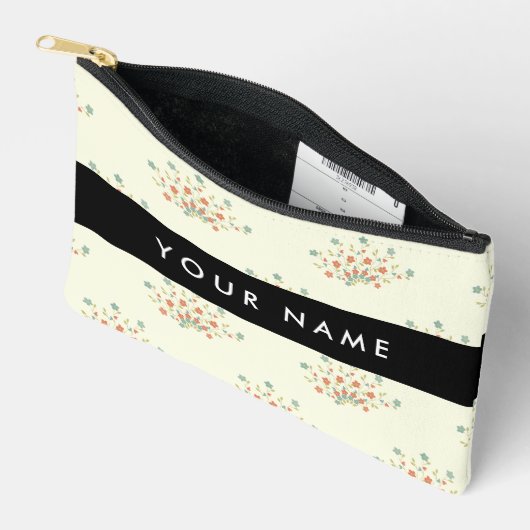 Blauwe en rode bloemen, zwart, Jouw naam Etui (Open)