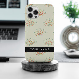 Blauwe en rode bloemen, zwart, Jouw naam iPhone 15 Pro Max Case