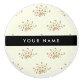 Blauwe en rode bloemen, zwart, Jouw naam Keramische Knop (Voorkant)