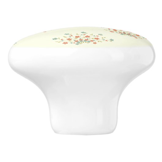 Blauwe en rode bloemen, zwart, Jouw naam Keramische Knop (Zijkant)