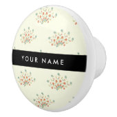 Blauwe en rode bloemen, zwart, Jouw naam Keramische Knop (Rechts)