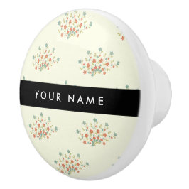 Blauwe en rode bloemen, zwart, Jouw naam Keramische Knop