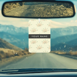 Blauwe en rode bloemen, zwart, Jouw naam Luchtverfrisser