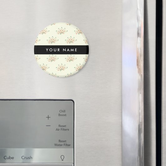 Blauwe en rode bloemen, zwart, Jouw naam Magneet (Insitu (Koelkast))