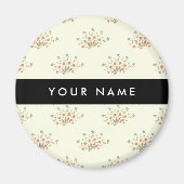 Blauwe en rode bloemen, zwart, Jouw naam Magneet (Voorkant)