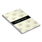 Blauwe en rode bloemen, zwart, Jouw naam Notitieboek (Rechterzijde)