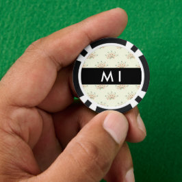 Blauwe en rode bloemen, zwart, Jouw naam Poker Chips