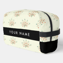 Blauwe en rode bloemen, zwart, Jouw naam Toilettasje