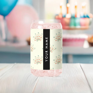 Blauwe en Rode Bloemen, Zwart, Uw Naam Blikvorm Glas