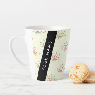 Blauwe en Rode Bloemen, Zwart, Uw Naam Latte Mok