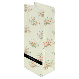 Blauwe en Rode Bloemen, Zwart, Uw Naam Wijn Cadeautas