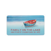 Blauwe en rode boot op het meer etiket (Voorkant)