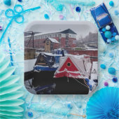 Blauwe en rode boten papieren bordje (Feest)