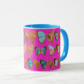 blauwe en rode botervliegen koffie mok (Voorkant rechts)