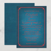 Blauwe en rode Chalkboard bruiloft Kaart (Voorkant / Achterkant)