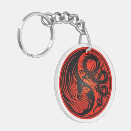 Blauwe en rode draak met Phoenix Sleutelhanger (Voorkant Links)