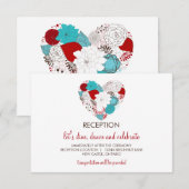 Blauwe en Rode Fantasievolle Bloemhart Ontvangstka Informatiekaartje (Voorkant / Achterkant)