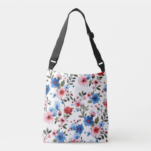 Blauwe en rode Floral Crossbody Tas (Voorkant)