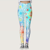 Blauwe en rode Floral Leggings (Voorkant)