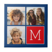 Blauwe en rode fotocollage met monogram tegeltje (Voorkant)