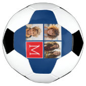 Blauwe en rode fotocollage met monogram voetbal (Gedraaid)
