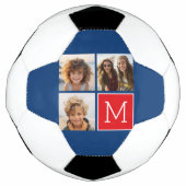 Blauwe en rode fotocollage met monogram voetbal (Voorkant)
