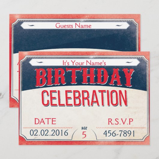  blauwe en rode halve dag kaart (Voorkant / Achterkant)