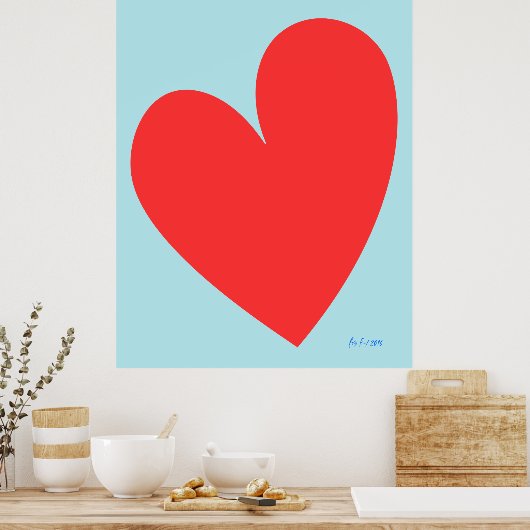 Blauwe en Rode Hart Jongenskamer Poster (Keuken)