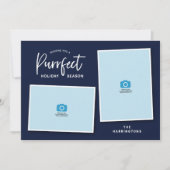 Blauwe en rode kat met orfect vakantiefoto feestdagenkaart (Voorkant)