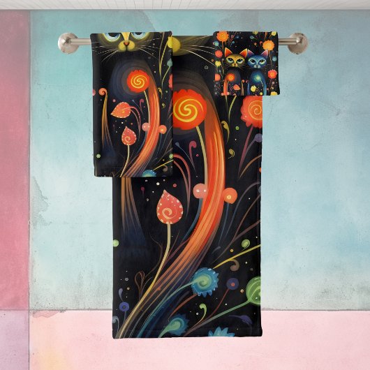 Blauwe en rode katten bad handdoek