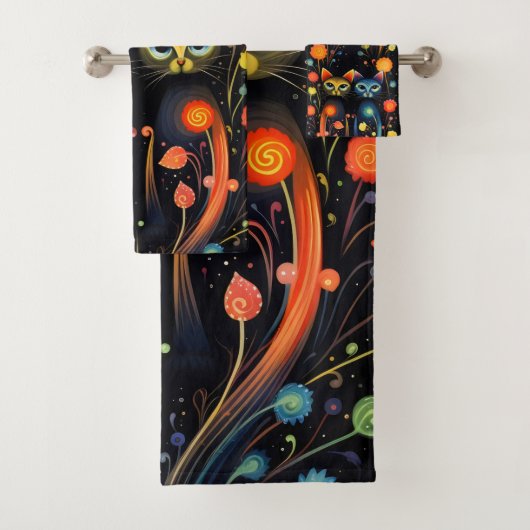 Blauwe en rode katten bad handdoek (Insitu)