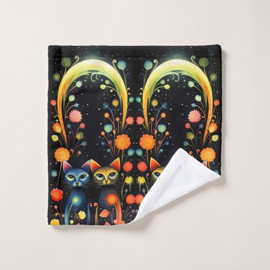 Blauwe en rode katten bad handdoek (Wasdoekje)