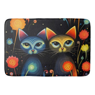 Blauwe en rode katten badmat