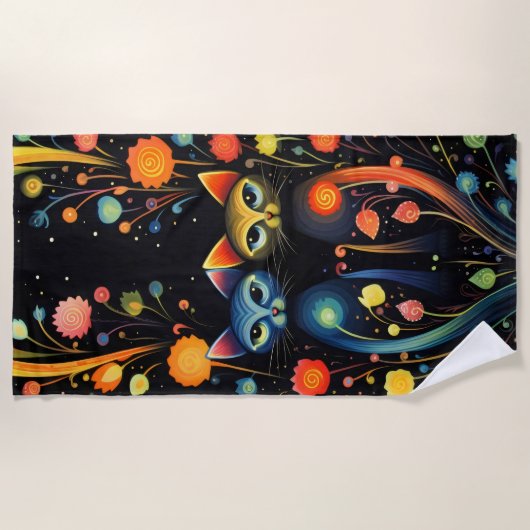 Blauwe en rode katten strandlaken (Voorkant)