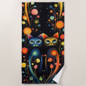 Blauwe en rode katten strandlaken (Voorkant)