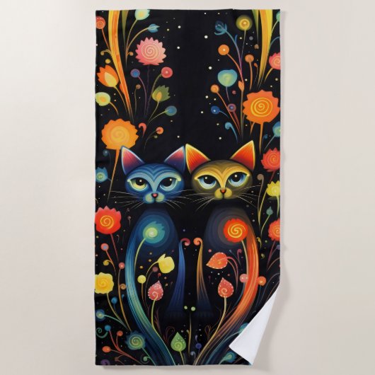 Blauwe en rode katten strandlaken (Voorkant)