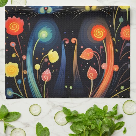 Blauwe en rode katten theedoek (Gevouwen)