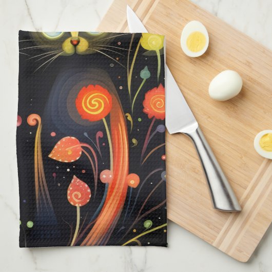 Blauwe en rode katten theedoek (Quarter Fold)