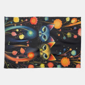 Blauwe en rode katten theedoek (Horizontaal)